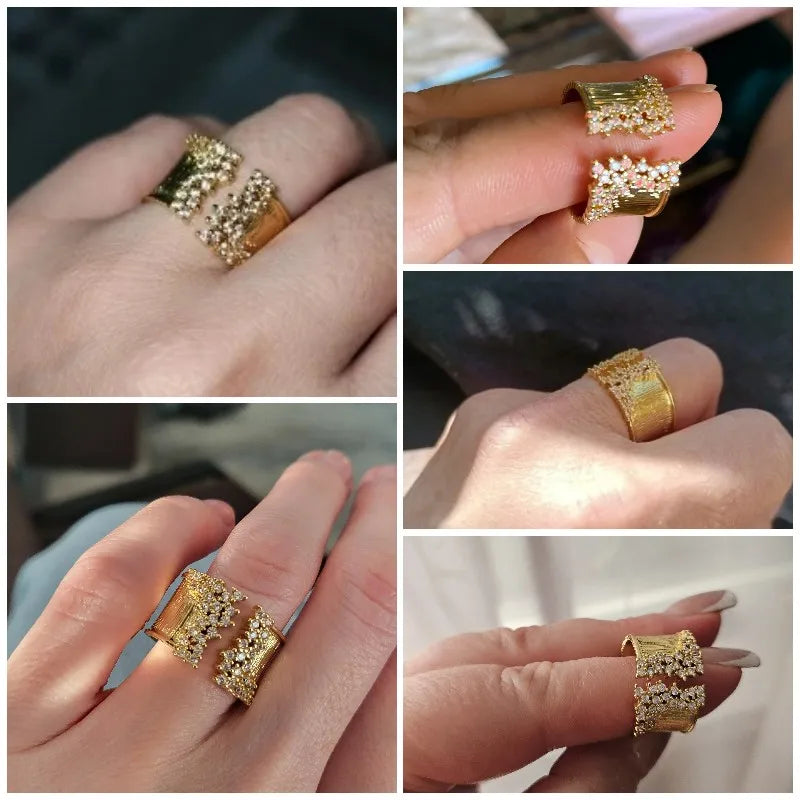 Anel Feminino Huitan com Zircônia Banhado em Ouro 18K