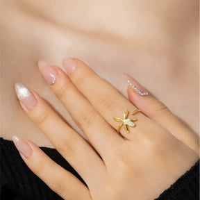 Anel Feminino Flower Leaf Banhado em Ouro 18K