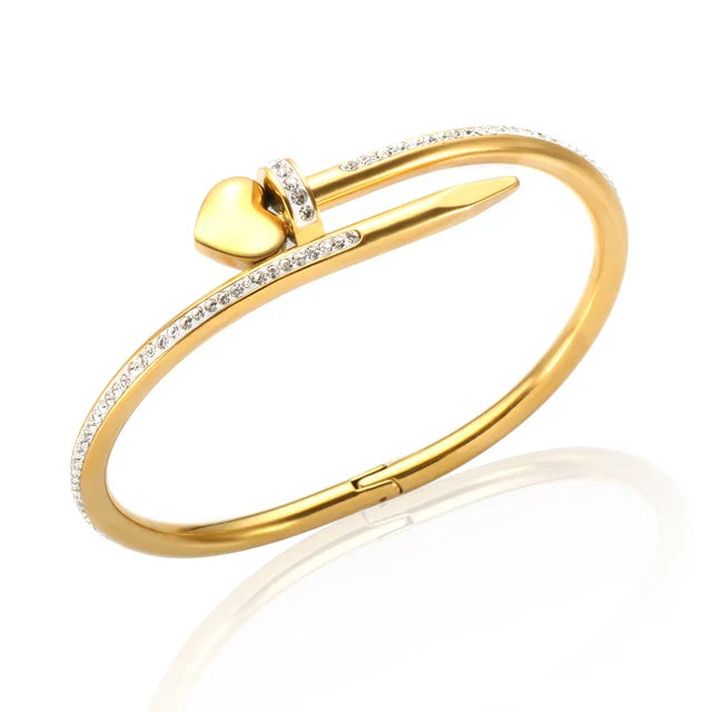 Bracelete Feminino Prego Cravejado com Zircônia Banhado em Ouro 18K