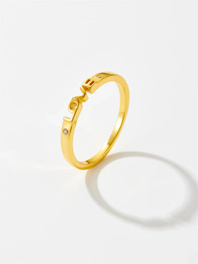 Anel Feminino Love com Pedra Zircônia Banhado em Ouro 18K