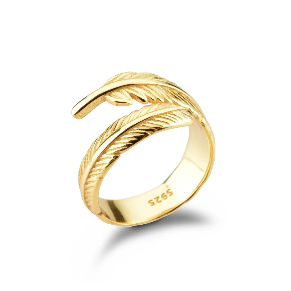 Anel Feminino Feathers Banhado em Ouro 18K