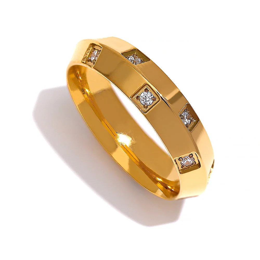 Anel Feminino Anneua com Pedra Zircônia Banhado em Ouro 18K