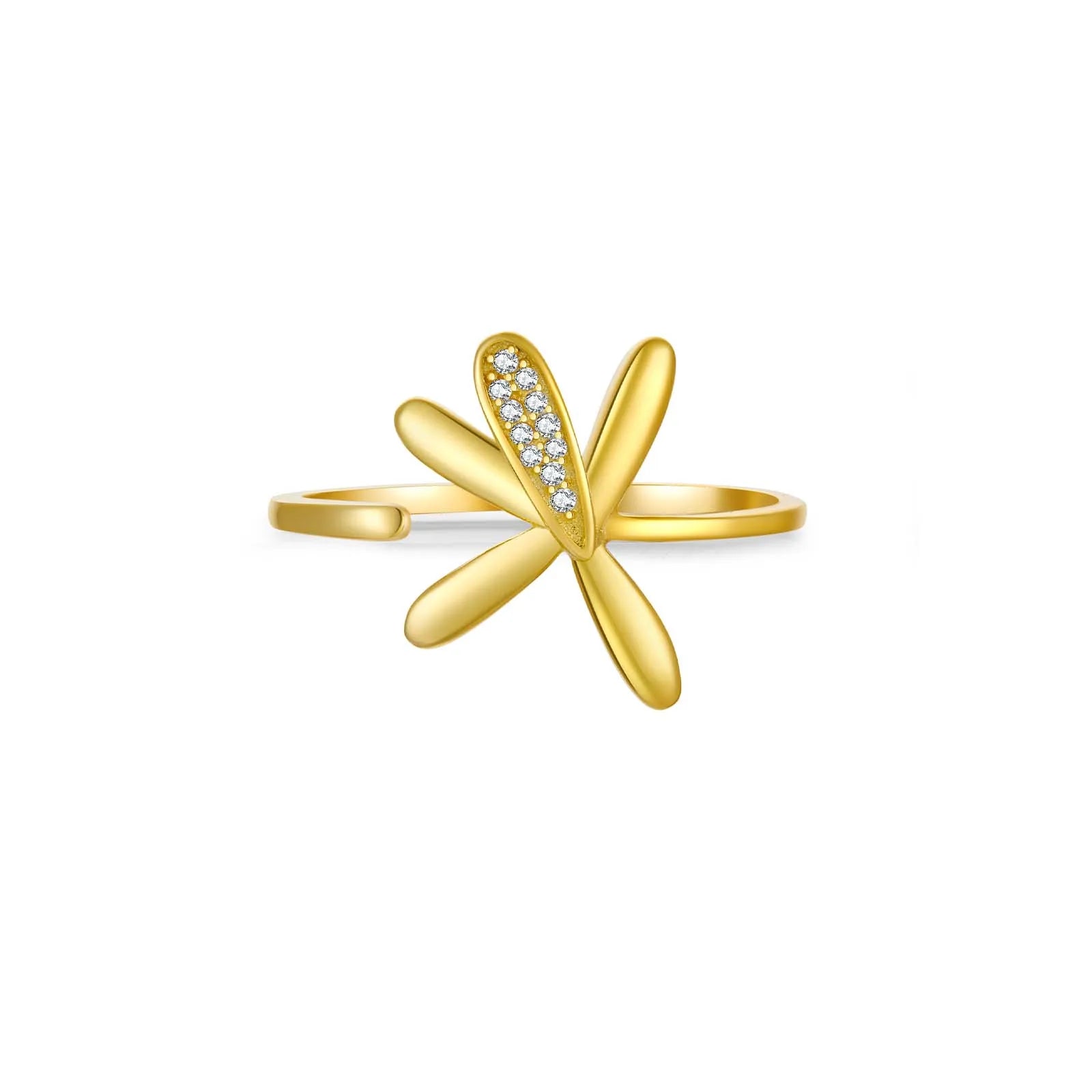 Anel Feminino Flower Leaf Banhado em Ouro 18K