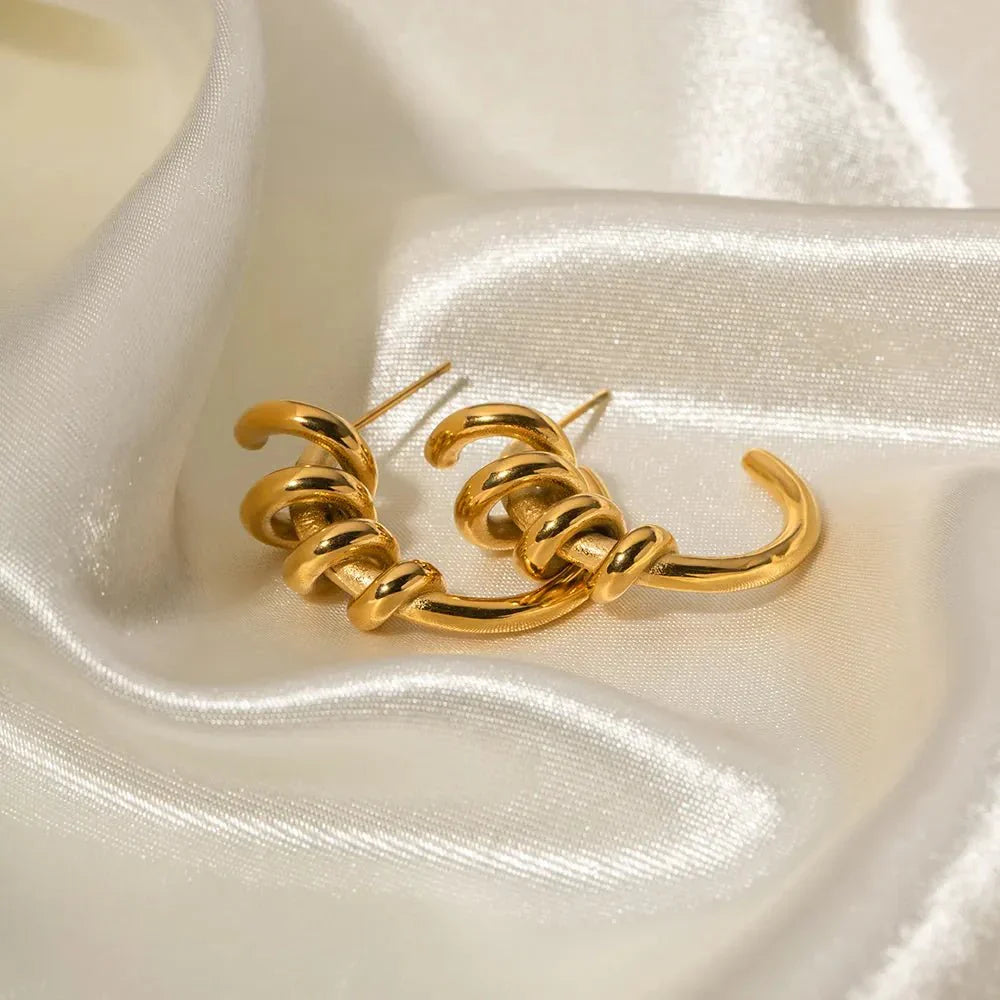 Brinco Feminino Estilo Espiral Banhado em Ouro 18K