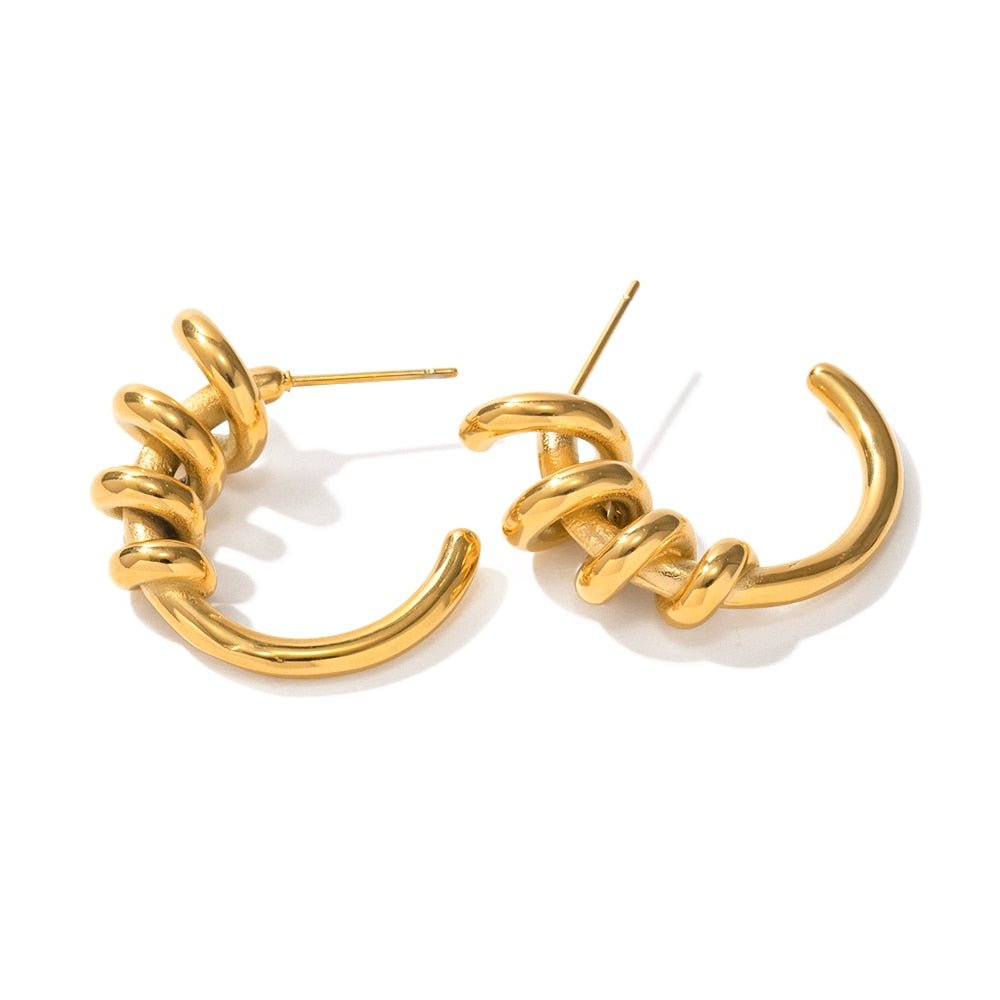 Brinco Feminino Estilo Espiral Banhado em Ouro 18K