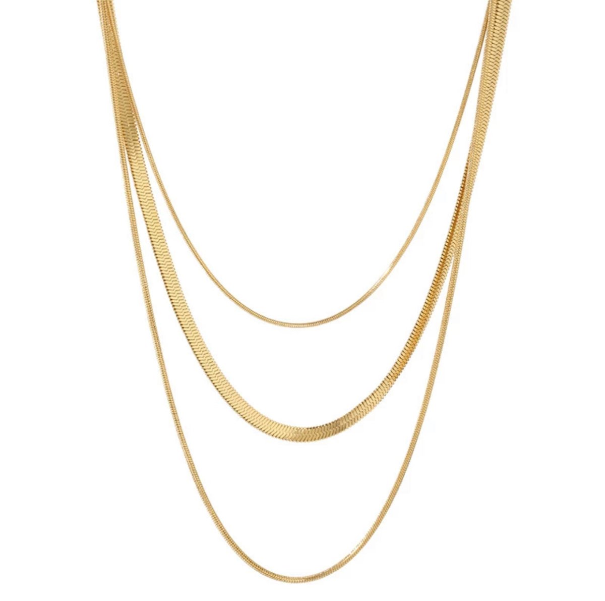 Colar Feminino Trio Camadas de Malha Banhado em Ouro 18K